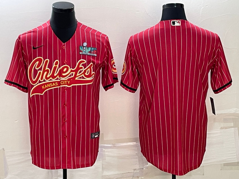 Men's Kansas City Chiefs Blank Red With Super Bowl LVII Patch Cool Base Stitched Baseball Jersey